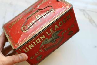 Vintage Union Leader Cut Plug Tobacco Smoke And Chew Red Hinged Lid Tin