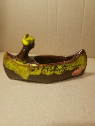 Vintage Mcmaster Craft Pottery Indian In Canoe Souvenir From Canada