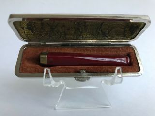 Antique Cherry Red Amber Faturan Bakelite Cigarette Holder Pipe W/case 1