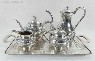Antique C.  J.  & Co 19th C.  Chinese Export Sterling Silver Tea Coffee Set W/ Tray