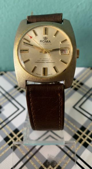 Vintage Roma Datomatic 17 Jewel Men’s Wristwatch.