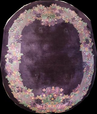 A Rare Antique Purple Ground Oval Art Deco Chinese Rug