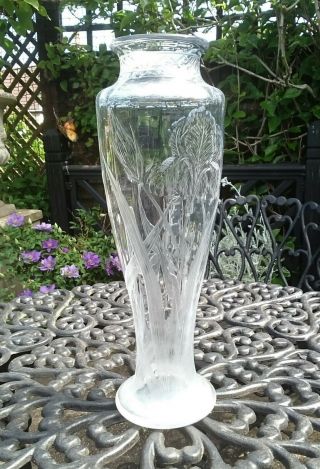 Antique French Baccarat Art Nouveau Engraved Glass Vase " Iris " Exhibition Model