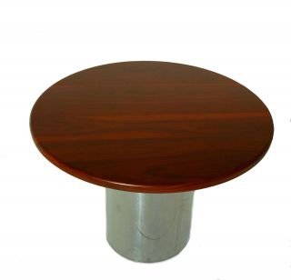 Mid Century Danish Modern Solid Walnut Drum Game Dining Table Stainless Steel