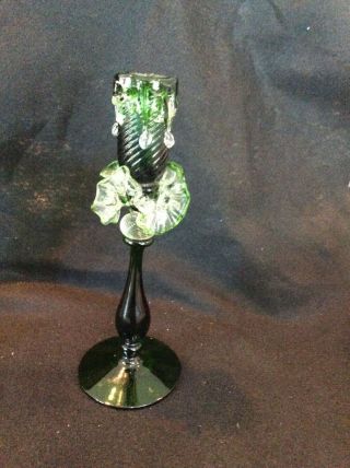 Vintage/ Antique Venetian Candle Holder Stick Green Hand Blown Art Applied Glass