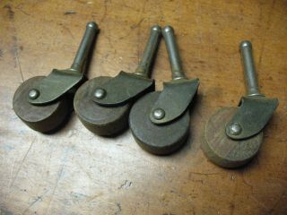 Vintage Wooden Wheel Casters Set Of (4) 1 & 1/4  Wheels