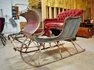 Antique Portland Cutter Horse Drawn Sleigh Black Red Sled Henry Zook,  Elverson Pa
