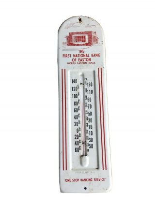 Vintage First National Bank - North Easton Mass.  Metal Advertising Thermometer