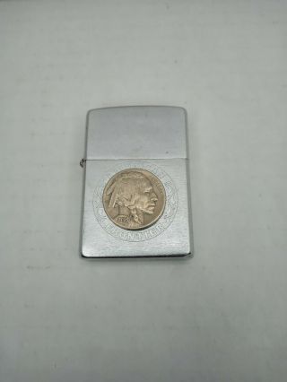 1995 Zippo Lighter—engraved “american Frontier” W/indian Head Nickel Coin 1936