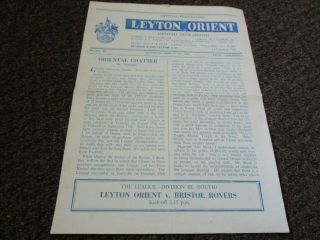 Leyton Orient V Bristol Rovers 1952/3 March 7th Vintage Post