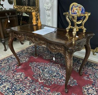 French Louis XV Style Mahogany Ladies Leather Top Writing Desk with Gold Detail 2