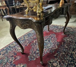 French Louis XV Style Mahogany Ladies Leather Top Writing Desk with Gold Detail 3