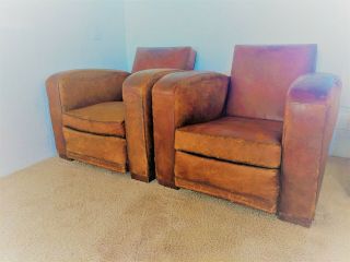 Leather Club Chairs French Art Deco 
