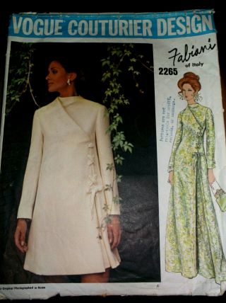 Vintage Vogue Couturier Design Fabiani Of Italy 2265 Size 38 Coat Dress