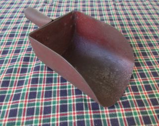 Antique Iron Scoop,  Feed,  Seed,  Red Paint,  Vintage Primitive Steel