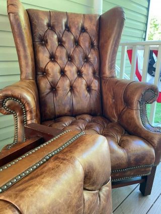 Lovely And Sophisticated Leather Ralph Lauren Writers Chair And Ottoman Set