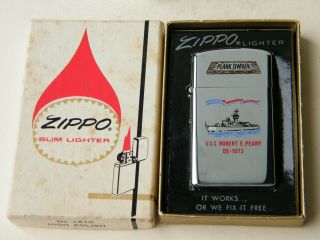 Zippo 1973 Slim Line Uss Robert E Peary De - 1073 Plankowner
