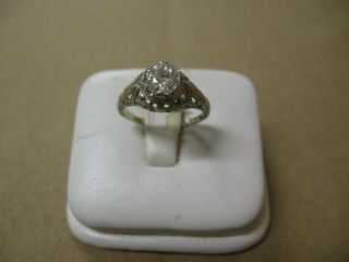 Antique Victorian 18k White Gold.  75ct.  Old Mine Cut Diamond Filigree Ring