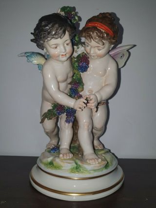 Antique German Dresden Volkstedt Porcelain Group Of Angels
