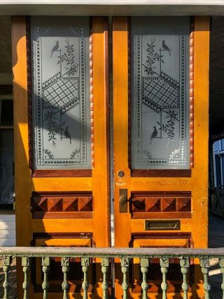 Monumental Eastlake Victorian Double Entry Doors w/Etched Glass Doves - C1880 ' s 3