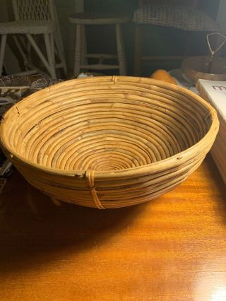 Vintage Or Antique Fine Primitive Folk Art Woven Coiled Bamboo Basket.  Boho