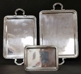 Set Of 3 Sterling Silver Serving Trays Hallmarked Made In Spain 50.  71 Troy Ounce