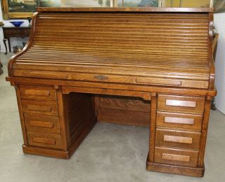 Antique American 66 " Golden Oak Rolltop Desk Dorsey Printing Co Dallas Tx C1904