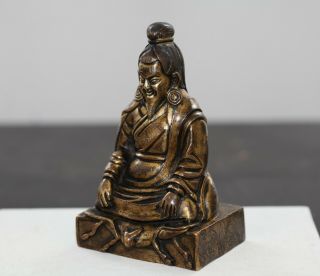 Antique Chinese Tibetan gilt bronze Buddha with calligraphy,  18th century,  QING 2