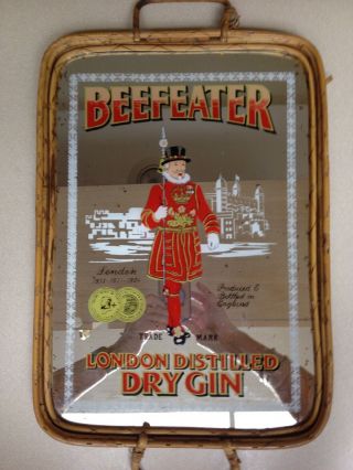 Beefeater London Distilled Dry Gin Mirrored Wooden Serving Tray Vintage
