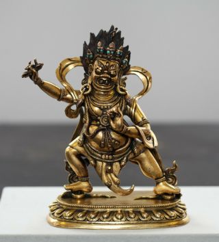 Antique Chinese Tibetan Gilt Bronze Buddha,  Mahakala,  18th Century,  Qing Dynasty