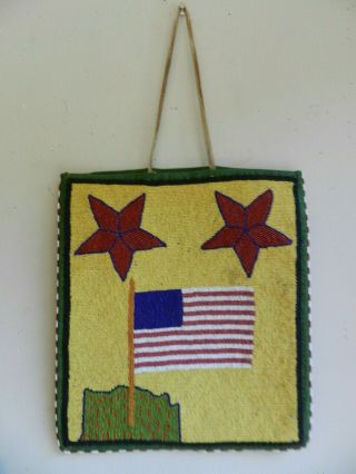 Antique Native American Beaded Plateau Flat Bag American Flag & Stars