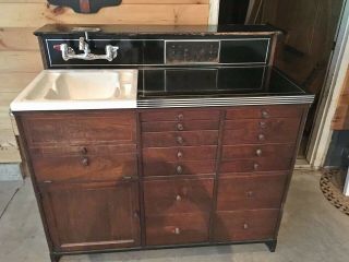 Barber Shop Sink Station Cabinet 1930s - 40s Drawers W Knobs & Electrical
