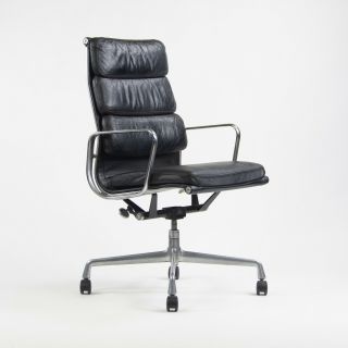 1970 ' s Vintage Black Eames Herman Miller High Back Soft Pad Aluminum Group Chair 3
