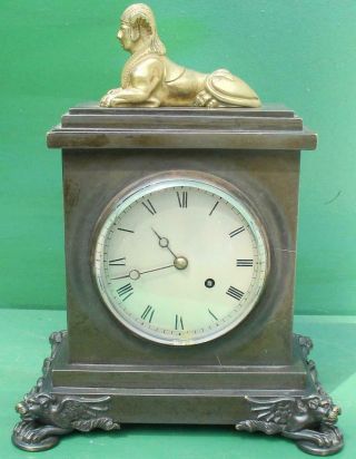 Antique English Hearn London Egyptian Revival 8 Day Fusee Bronze Table Clock