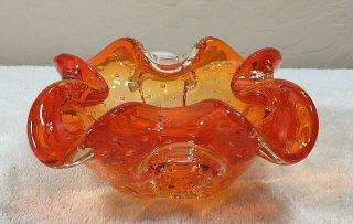 Vintage Murano Art Glass Orange Ash Tray/bowl Featuring Bullicante Bubbles