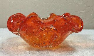 Vintage Murano Art Glass Orange Ash Tray/Bowl featuring Bullicante Bubbles 3