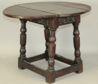 A VERY RARE 17TH C PILGRIM PERIOD DROP LEAF JOINT STOOL TABLE WITH CARVED APRONS 2