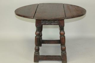 A VERY RARE 17TH C PILGRIM PERIOD DROP LEAF JOINT STOOL TABLE WITH CARVED APRONS 3