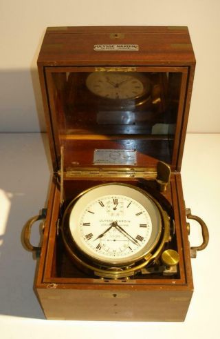 Vintage Ulysse Nardin Marine Ship Chronometer 5320 Double Mahogany Wood Case