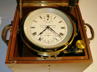 Vintage Ulysse Nardin Marine Ship Chronometer 5320 Double Mahogany Wood Case 3