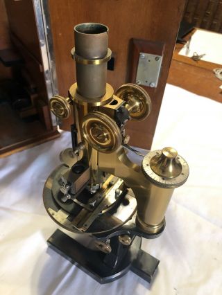 Antique Vintage Microscope Carl Zeiss Jena,  Nr 34194,  Wooden Box,  Many Accy 