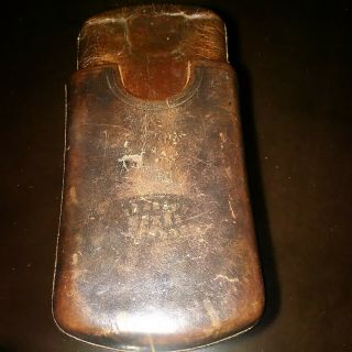 Vintage Antique Stamped Leather Cigar Case,  London,  Distressed Brown.  2 Compartment
