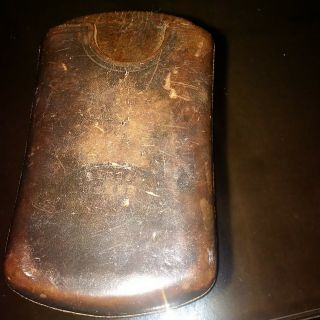 VINTAGE antique stamped leather cigar case,  London,  distressed brown.  2 compartment 3