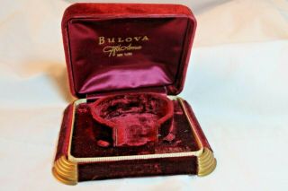 Vintage Bulova Fifth Avenue Ny 21 Jewels Burgundy Velvet Gold Trim Watch Box