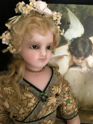 brown eyed antique English poured wax doll by Meech named Evangeline 2