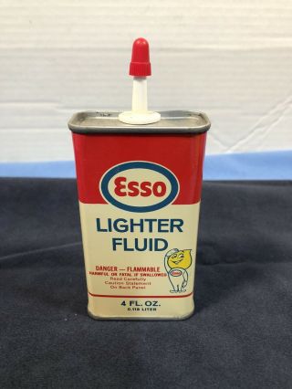 Vintage Esso Lighter Fluid Can W/oil Drop Man Graphic - C.  Mid 60 