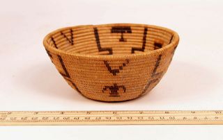 Antique Southern California Mission Indian Basket w/Eagles,  Trees Motifs c1920 2