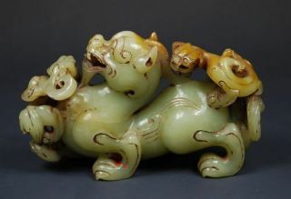 Rare Chinese Han Dy Old Jade Carved 2 Dragon On " Pi Xiu  Bai Jian " L 12.  0 Cm