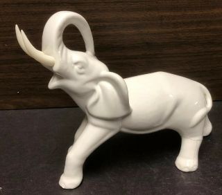 Vintage Large White Porcelain 10”elephant Statue Figurine Dads Portugal Repaired