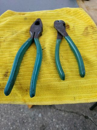 2 Vintage Channellock Linesman Pliers 348 Usa Made 8.  5 " Wire Cutter 7 Inch